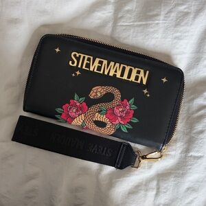Steve Madden Black Wallet with Gold Logo & Floral Snake Print